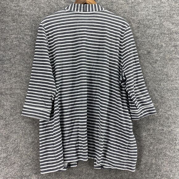 Karen Scott Cardigan Women 2XL Gray Striped Open Front 3/4 Sleeve Pockets Cotton - Picture 2 of 7